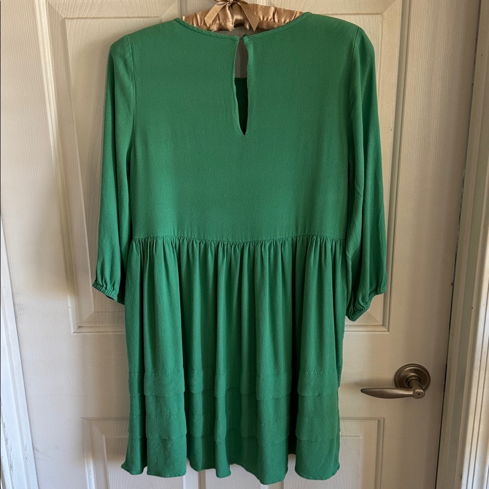 Ann Taylor Emerald Green Textured BOHO lined Shift Dress SZ 4 P - Picture 5 of 8